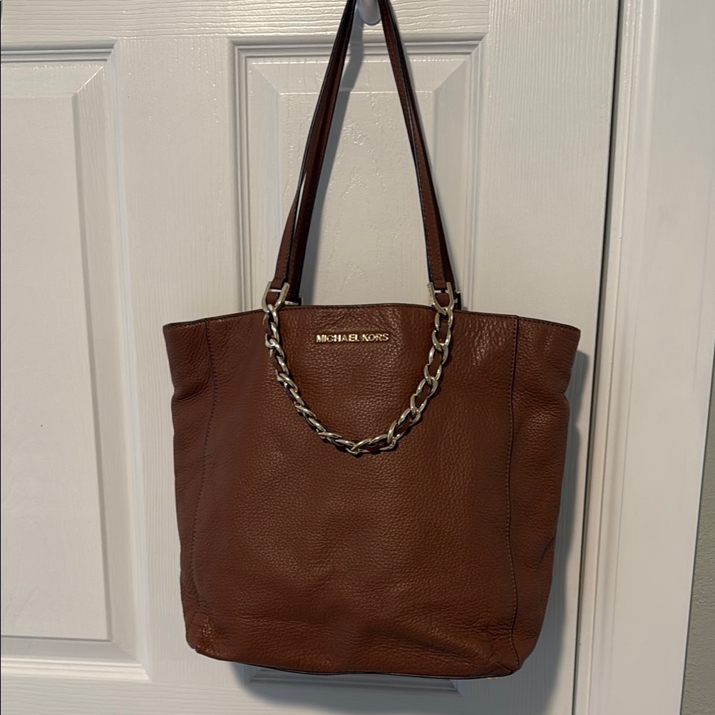 Michael Kors Brown Tote With Gold Chain Detail